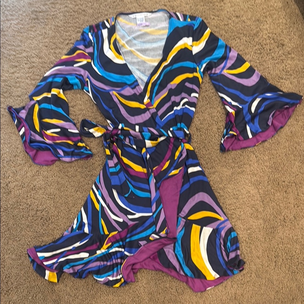 Diane Von Furstenberg Blue and Yellow Bell Sleeve Sundress